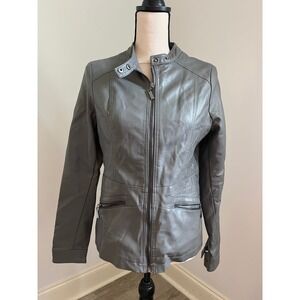 Joujou Gray Leather Jacket Womens XS Moto Zip Up Quilted Biker Edgy Urban Chic
